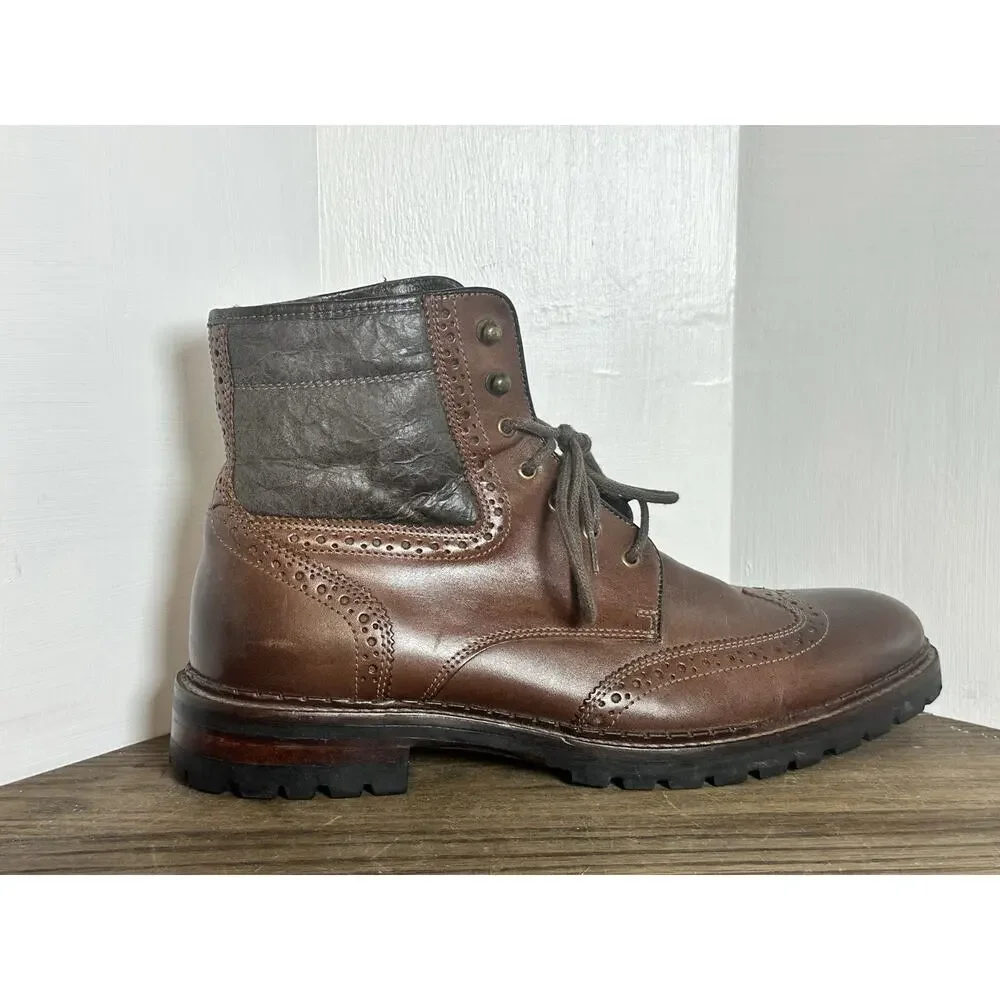 Johnston & Murphy Jennings Shearling Lined Wingtip Boots Mens 9 M Brown Leather